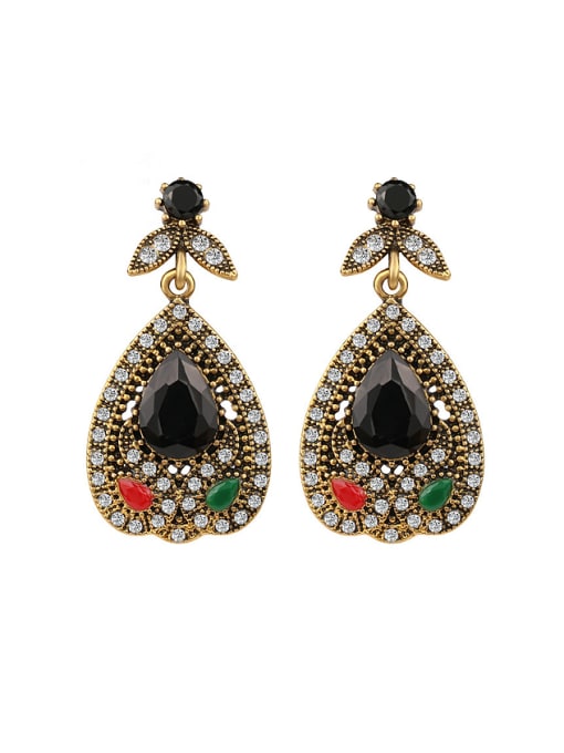 Gujin Ethnic style Water Drop Resin stones White Crystals Alloy Drop Earrings 0