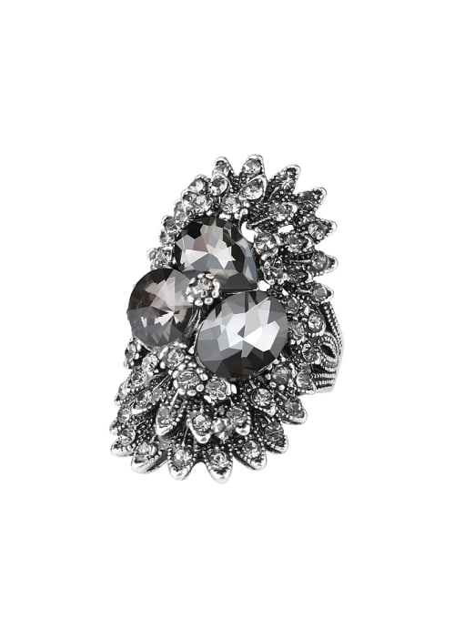 Gujin Personalized Exaggerated Grey Glass Stones Crystals Alloy Ring 0