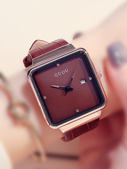 Brown GUOU Brand Simple Square Watch