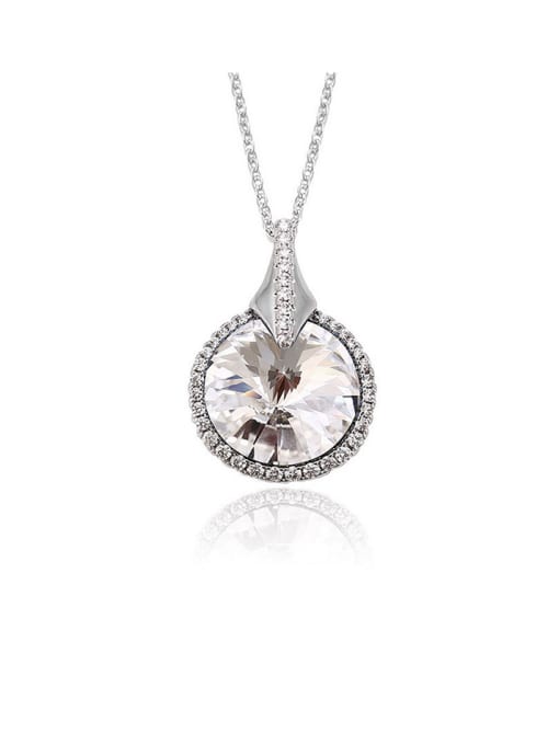 White Copper Alloy White Gold Plated Fashion Round Crystal Necklace