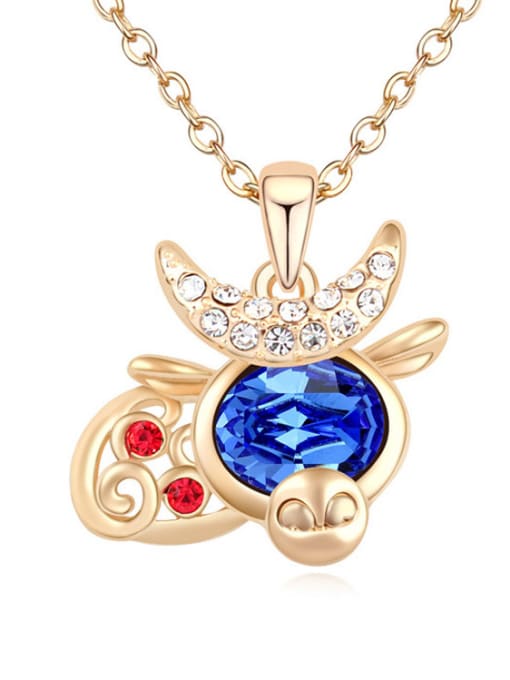 royal blue Fashion Zodiac Ox Pendant austrian Crystals Alloy Necklace