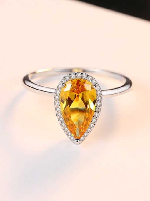 yellow Sterling silver with AAA zircon drop-shaped ring