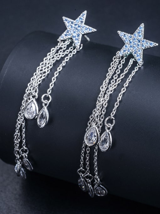 ALI New five-pointed star luxury fringed AAA zircon earrings 2