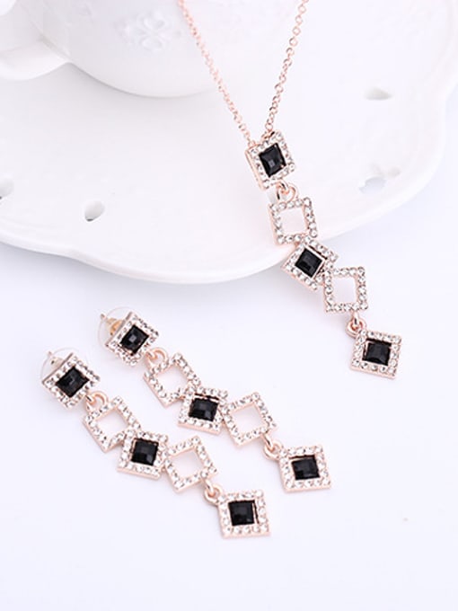 BESTIE Alloy Rose Gold Plated Fashion Artificial Stones Hollow Squares Two Pieces Jewelry Set 1