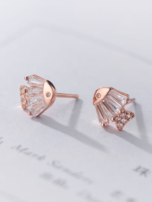 Rosh 925 Sterling Silver With Rose Gold Plated Cute Fish Stud Earrings 2