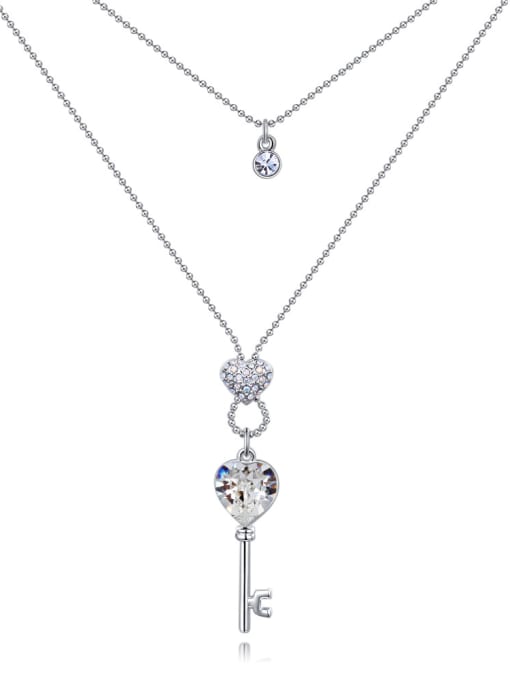 QIANZI Exquisite Little Key Pendant austrian Crystals Double Layer Necklace 2