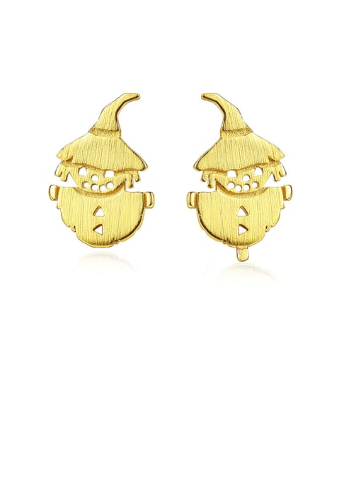 CCUI 925 Sterling Silver With Gold Plated Cute Scarecrow  Stud Earrings 0