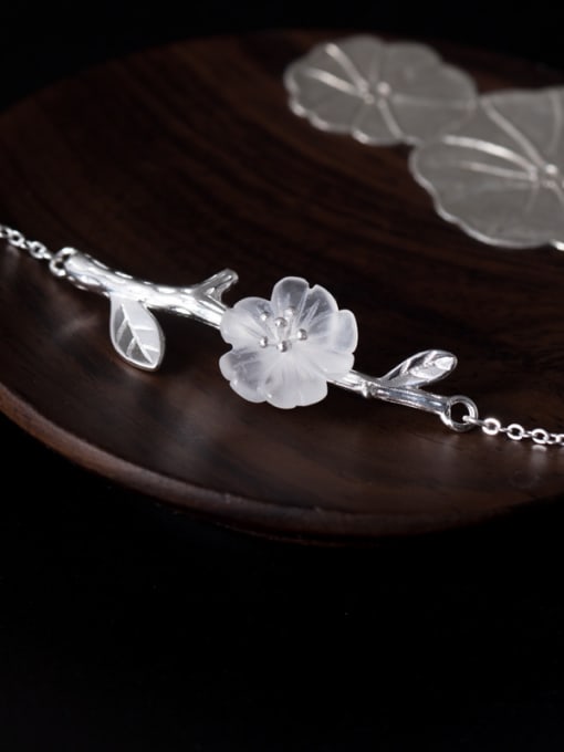 SILVER MI Retro style Natural Crystal Flower Leaves Pendant 925 Silver Necklace 1