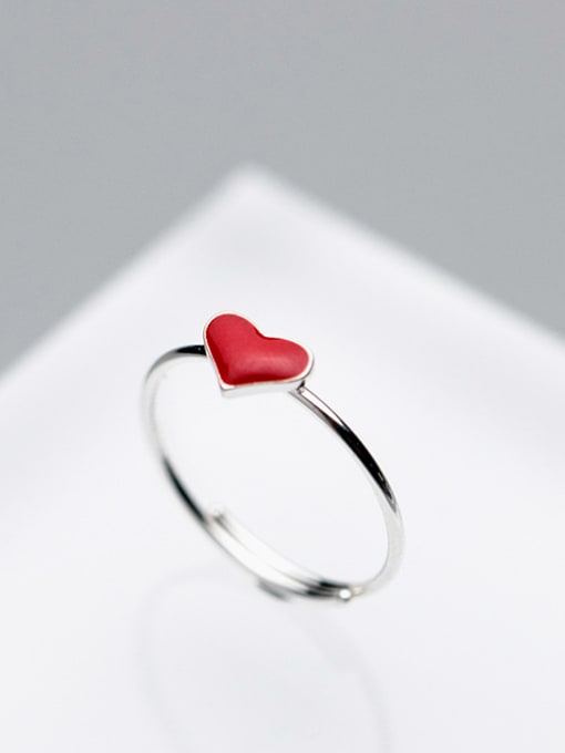 Rosh Elegant Red Heart Shaped Glue S925 Silver Ring 1
