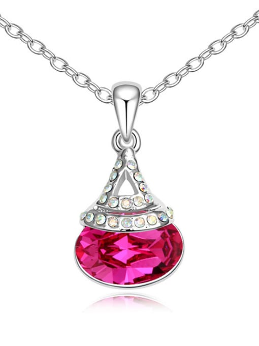 hot pink Simple Oval austrian Crystal-accented Pendant Alloy Necklace