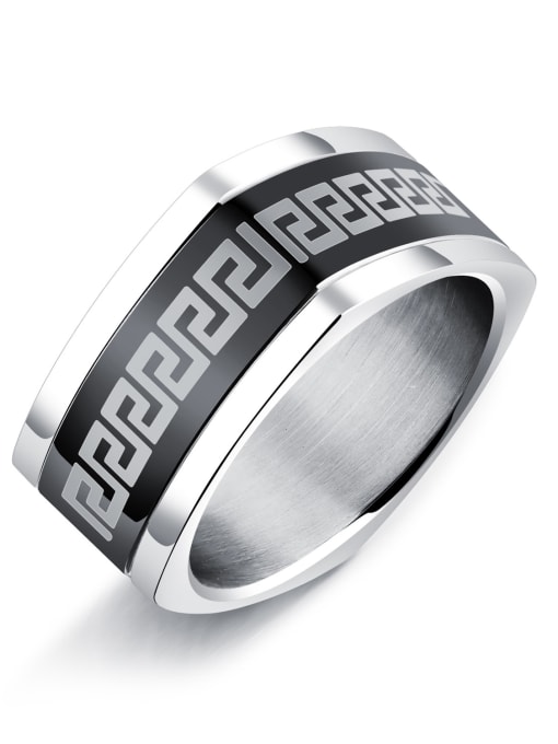 Open Sky Stainless Steel With White Gold Plated Grain Men Rings 2