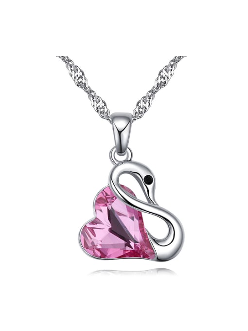 QIANZI Fashion Heart austrian Crystal Swan Pendant Alloy Necklace