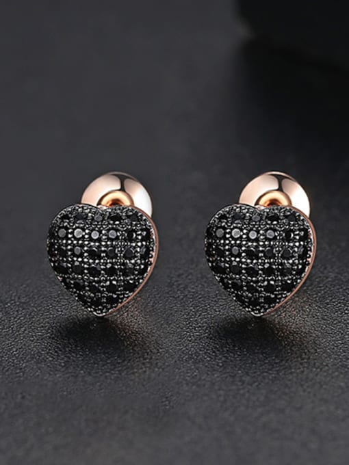 rose-T02H03 Copper With Cubic Zirconia Cute Heart Stud Earrings