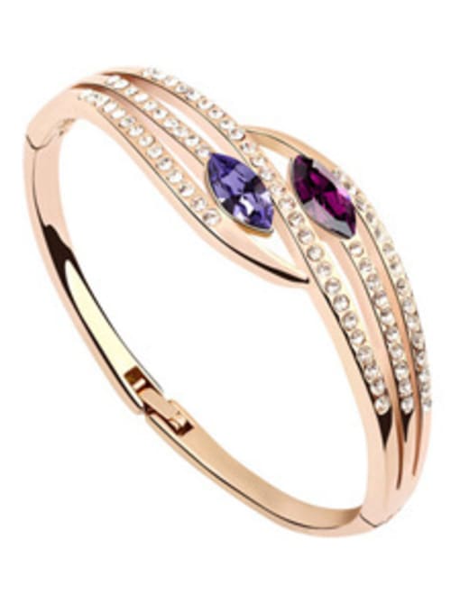 purple Fashion Rose Gold Plated Oval austrian Crystals Alloy Bangle