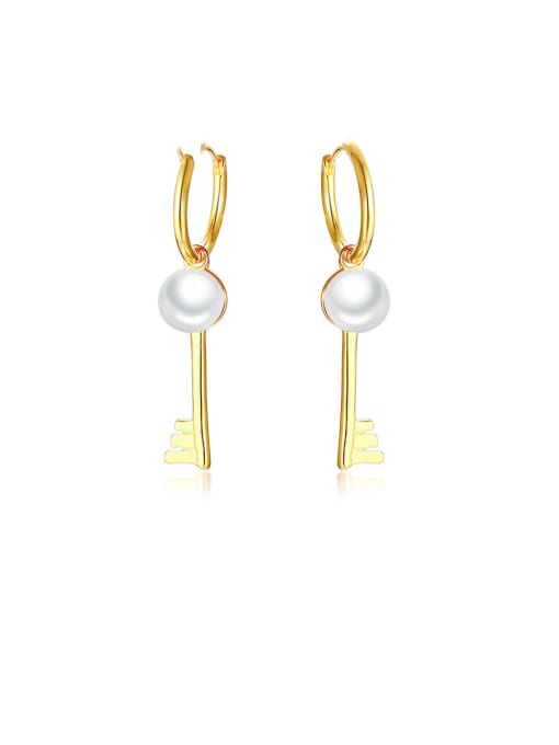 CONG Stainless Steel With Gold Plated Simplistic Key Clip On Earrings 0