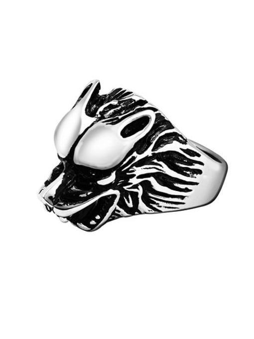 RANSSI Retro Wolf Head Statement Ring 0