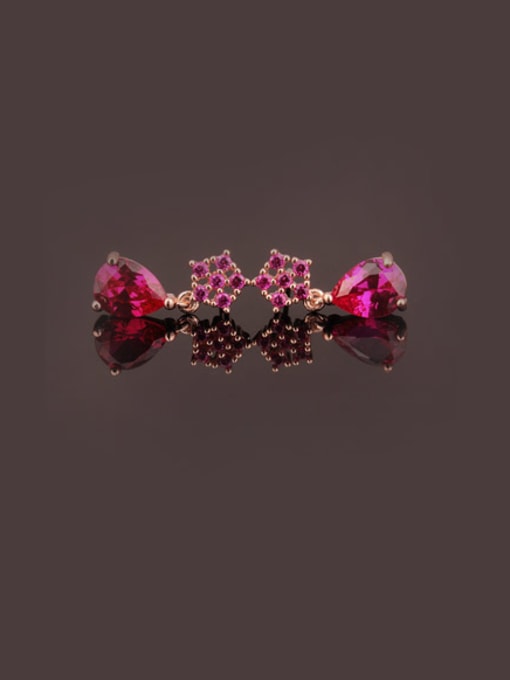 Qing Xing Flower Drop  5 # Red Corundum 925 Sterling Silver Rose Gold Plating  stud Earring 2