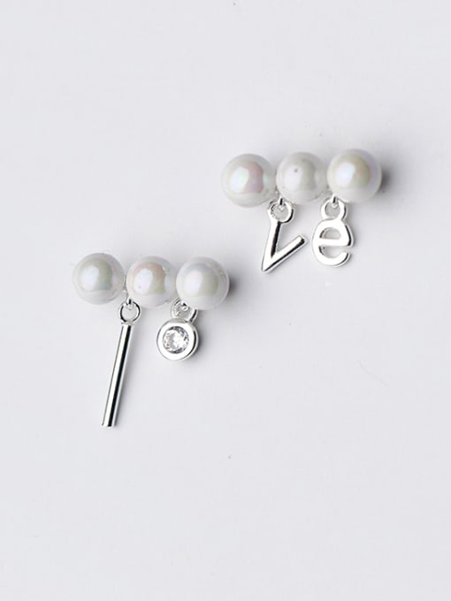 Rosh Elegant Asymmetric Pearl Monogrammed Shaped Stud Earrings 0