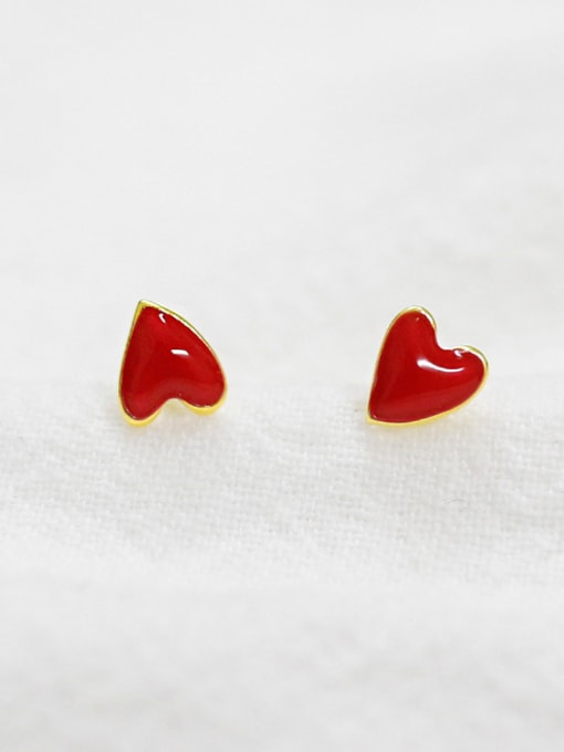 DAKA Sterling Silver Mini red heart peach Stud Earrings 2