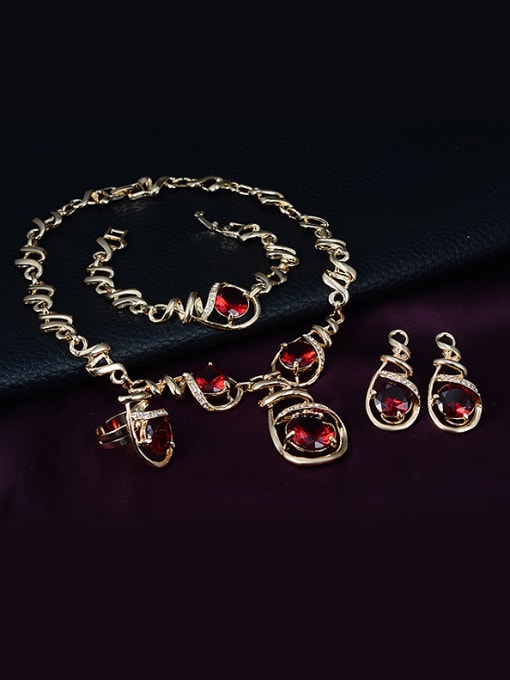 BESTIE Alloy Imitation-gold Plated Vintage style Artificial Ruby Four Pieces Jewelry Set 1