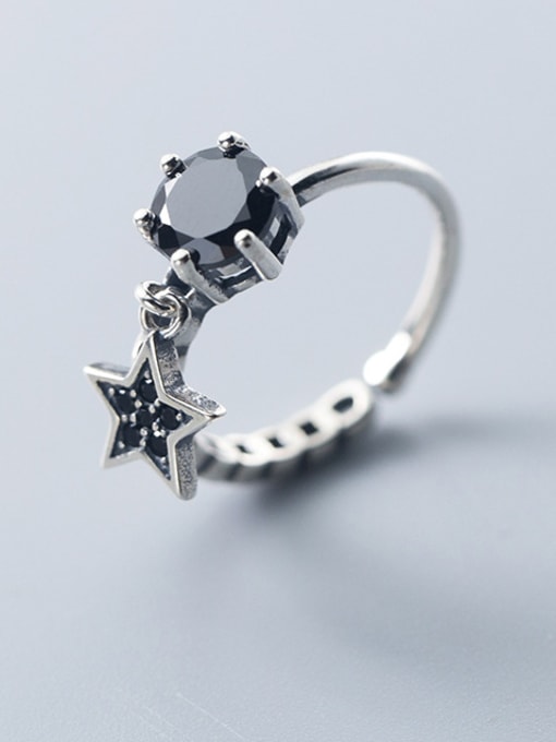 Rosh Thai Silver With Antique Silver Plated Personality Star Band Rings 0