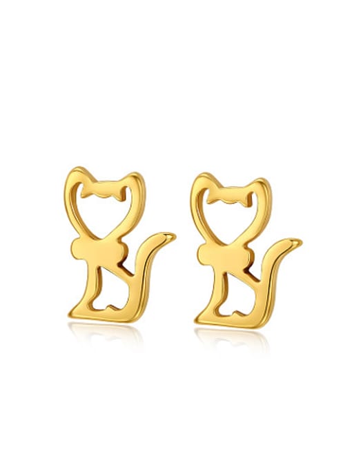 CONG Cartoon Cat Shaped Gold Plated Titanium Stud Earrings 0