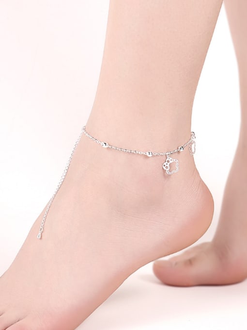 OUXI Simple Flowers Bead Silver Anklet 1