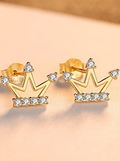 18K-Gold 925 Sterling Silver With  Cute Crown Stud Earrings