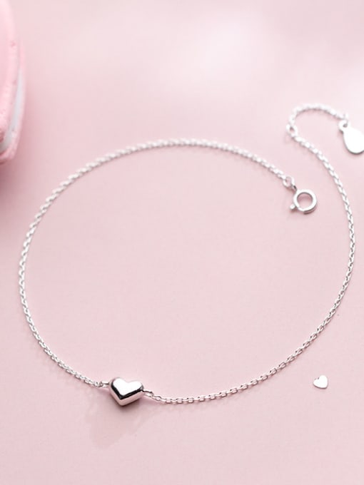Rosh 925 Sterling Silver With Platinum Plated Delicate Heart Anklets 0