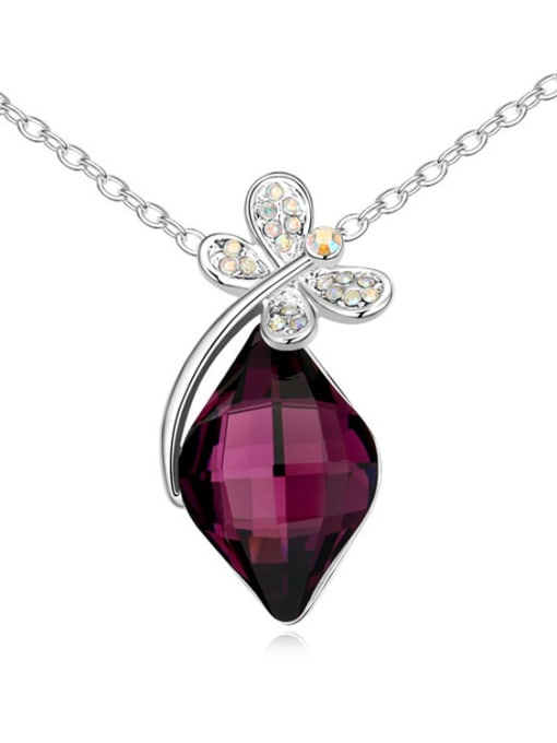 deep purple Exquisite Rhombus austrian Crystal Shiny Dragonfly Alloy Necklace