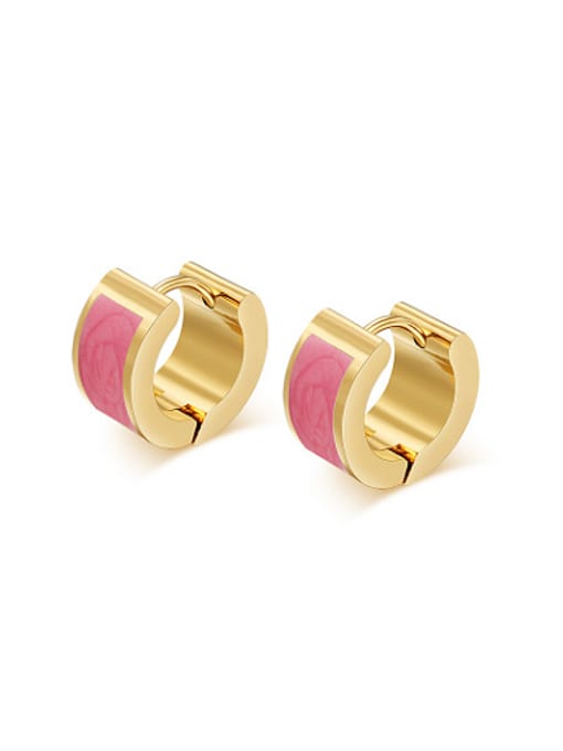 Pink Fashionable Gold Plated Pink Enamel Clip Earrings