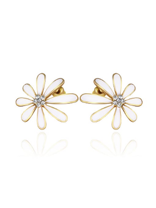 gold White Fashion Zircon Flowery Stud Earrings