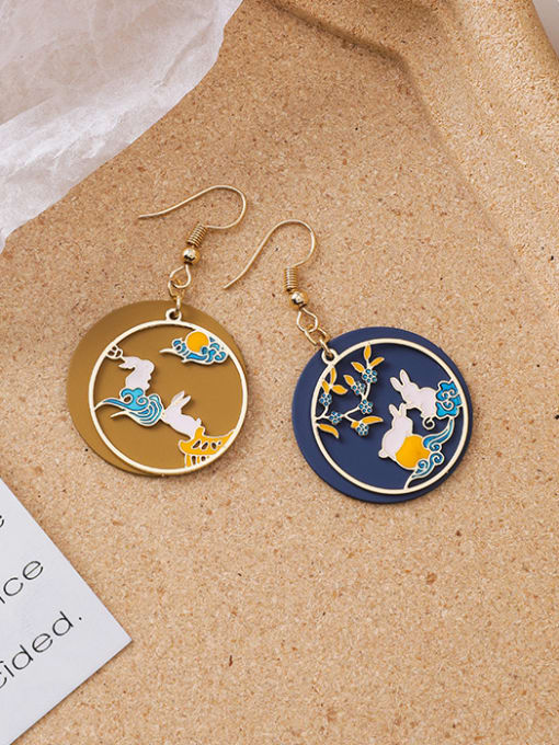 2#12839 Alloy With Rose Gold Plated Ethnic Painted Koi Printed Palace Hook Earrings