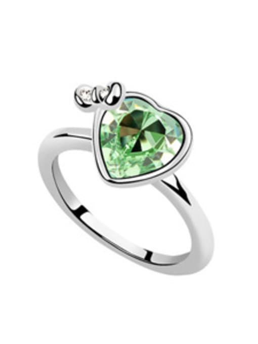 green Simple Heart austrian Crystal Alloy Platinum Plated Ring