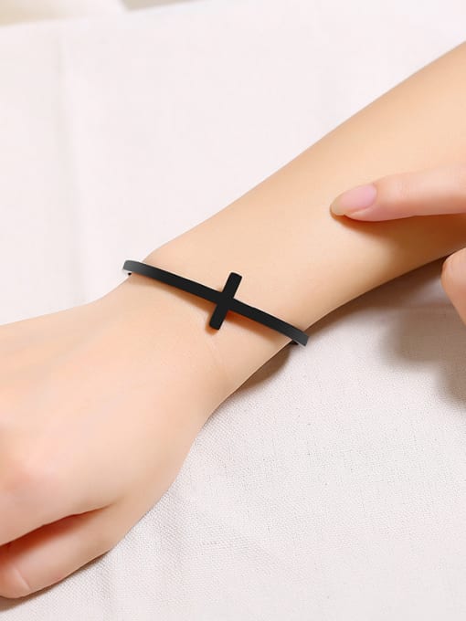 CONG Stainless Steel With Gun Plated Simplistic Cross Bracelets 1