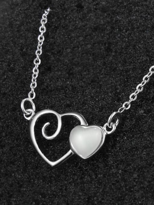 SANTIAGO Fashion Hollow Heart Opal stone 925 Sterling Silver Necklace 2
