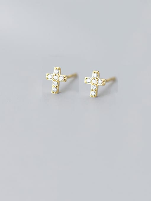Rosh 925 Sterling Silver With Platinum Plated Simplistic Cross Stud Earrings 1