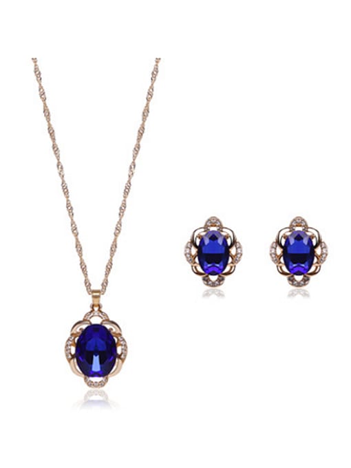 BESTIE Alloy Imitation-gold Plated Fashion Oval Stone Two Pieces Jewelry Set