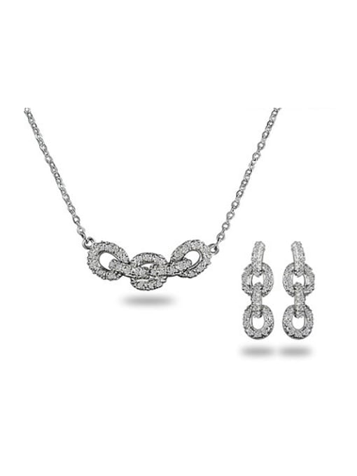 SANTIAGO Exquisite 18K White Gold Plated Round Zircon Two Pieces Jewelry Set 0