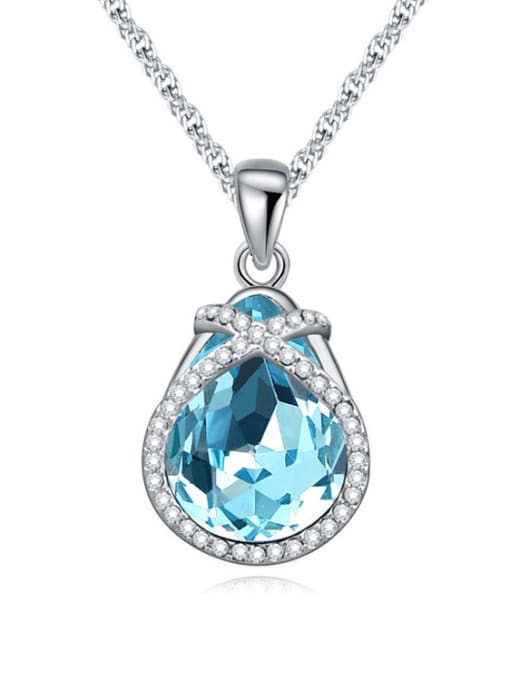 light blue Water Drop Cubic austrian Crystals Pendant Alloy Necklace