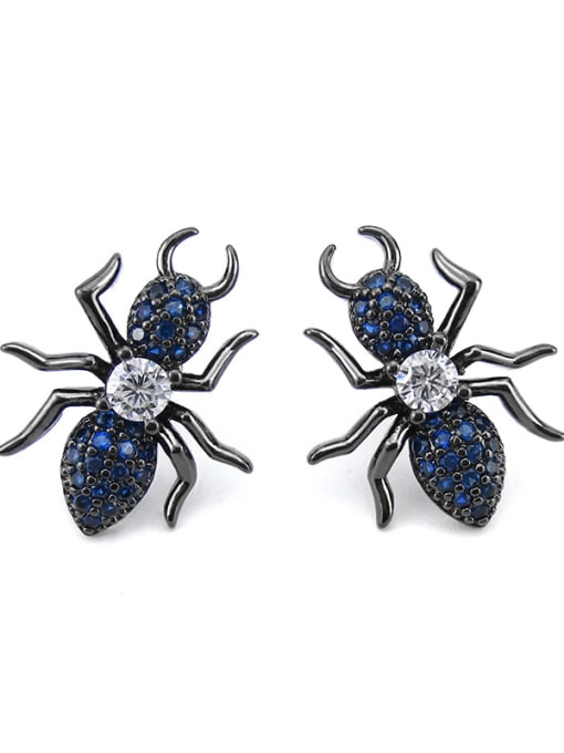 blue Copper With Gun Plated Personality Animal  ant Cluster Earrings