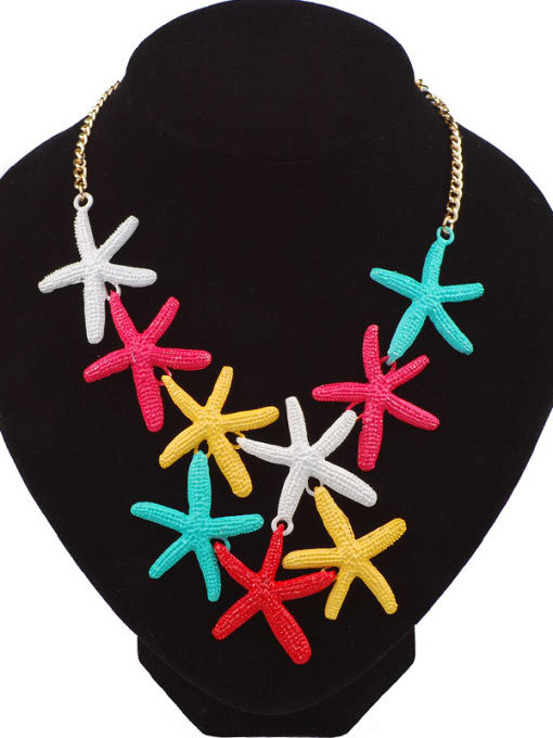 Qunqiu Exaggerated Personalized Starfishes Pendant Alloy Necklace