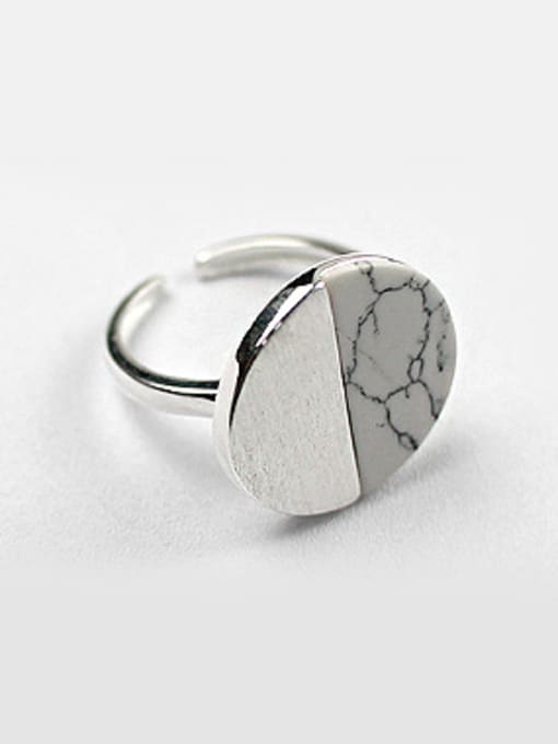 DAKA Personalized Round Turquoise stone Silver Opening Ring 0