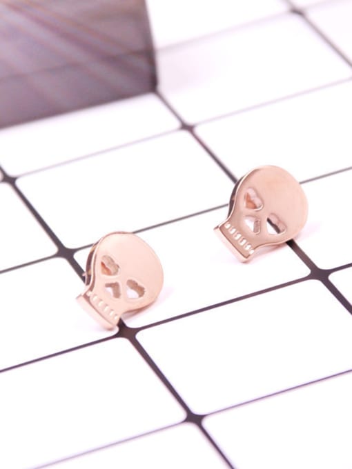 GROSE Exaggerated Skull Rose Gold Plated Stud Earrings 1
