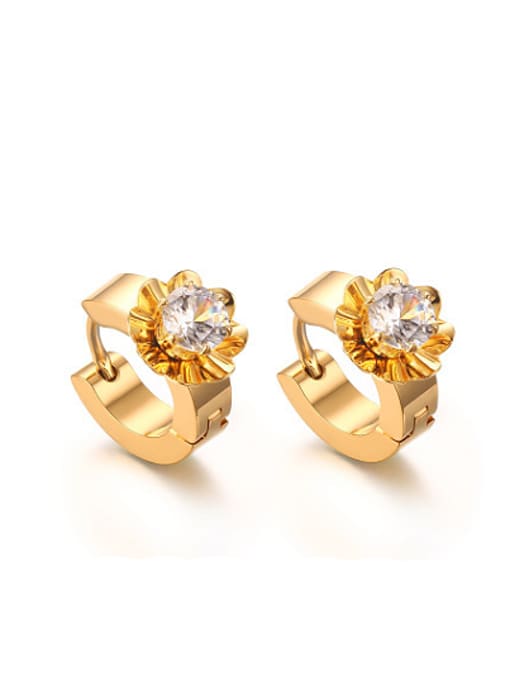 CONG Exquisite Gold Plated Flower Shaped AAA Zircon Clip Earrings 0