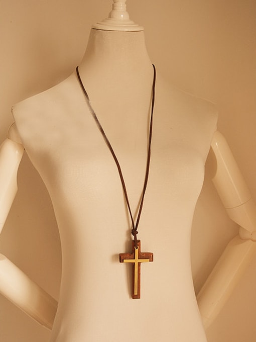 Dandelion Unisex Wooden Cross Shaped Necklace 0