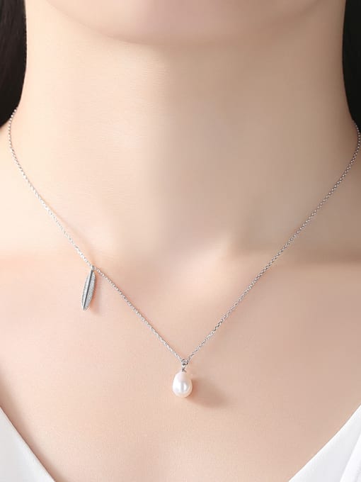 CCUI Sterling silver leaf shaped natural freshwater pearl necklace 1