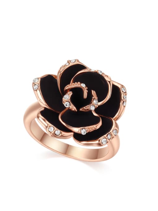 Black And Rose 8# Retro Style Flower Plating Women Ring