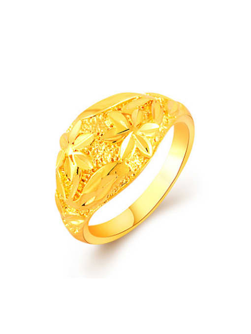 Yi Heng Da Luxury 24K Gold Plated Flower Pattern Copper Ring 0