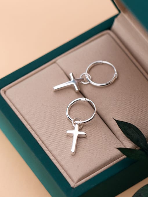 Rosh 925 Sterling Silver With Platinum Plated Simplistic  Smooth  Cross Clip On Earrings 3